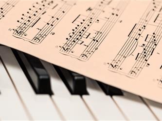 Sheet music on laid on piano keys