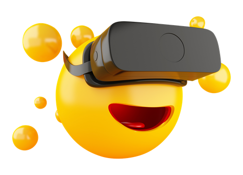 smile emoji wearing a virtual reality headset